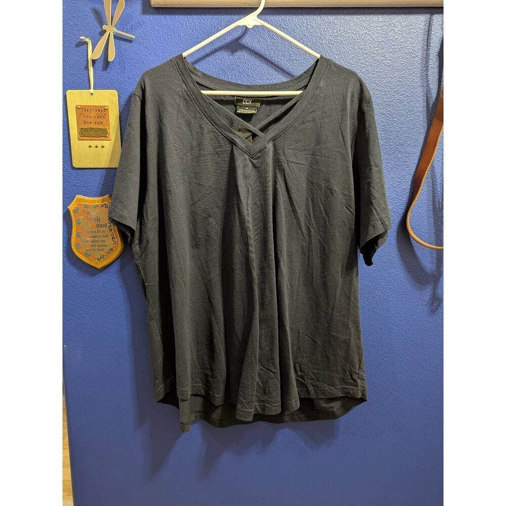 City Chic CCX Jada V-Neck T-shirt Navy Plus Size 1XL 18 Strappy BNWT
